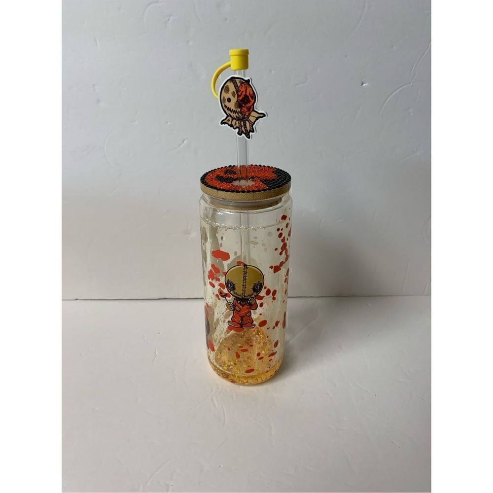 Halloween Snow Globe Sam Double walled beer glass can shaped with bamboo lid, gl